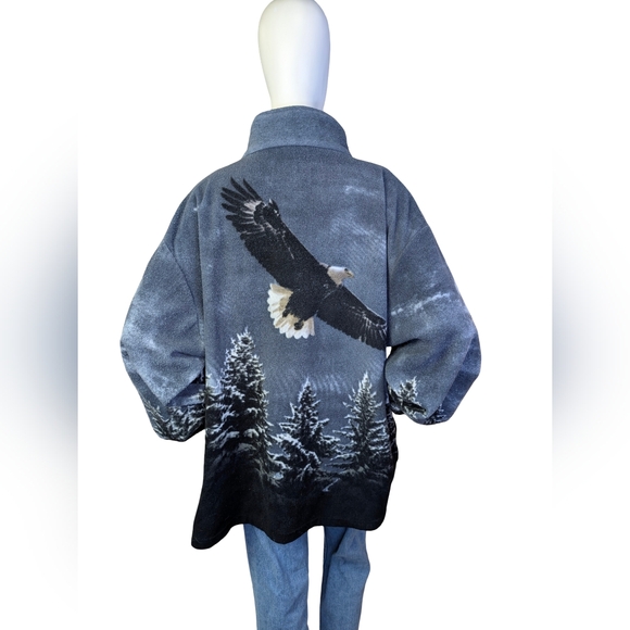 Vintage Bald Eagle Scenic Fleece Zip Jacket XXL Oversized Forest Cabin Cozy - Picture 5 of 7